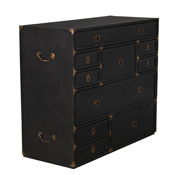 Noir Charles Chest, Pale Mahogany Storage - Elegant Dresser with Brass Hardware & Timeless Design GDRE249P