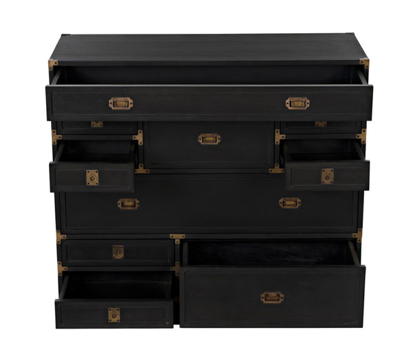 Noir Charles Chest, Pale Mahogany Storage - Elegant Dresser with Brass Hardware & Timeless Design GDRE249P