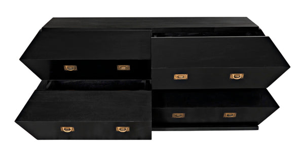 Noir Vico Dresser - Solid Mahogany with Hand-Rubbed Black Finish, Timeless Design for Modern Spaces GDRE250HB