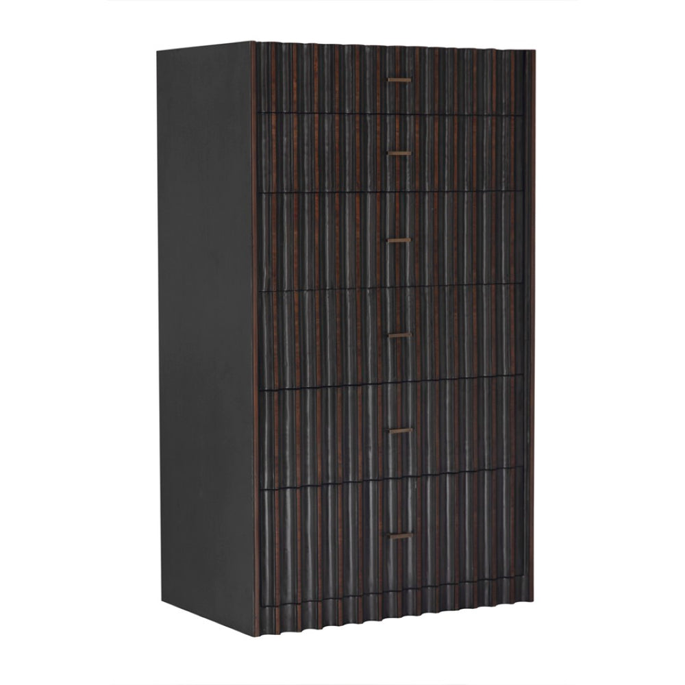 Noir Izzy Tallboy - Elegant Mahogany Storage Solution with Classic Brass Hardware for Timeless Style GDRE251P