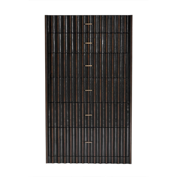 Noir Izzy Tallboy - Elegant Mahogany Storage Solution with Classic Brass Hardware for Timeless Style GDRE251P