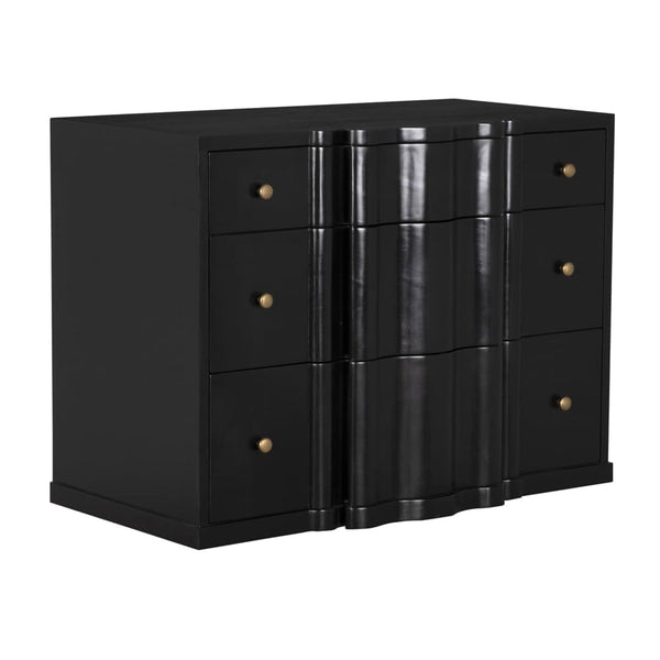 Noir Kiss Mahogany Dresser with Hand-rubbed Black Finish and Brass Pulls for Bedroom GDRE253HB