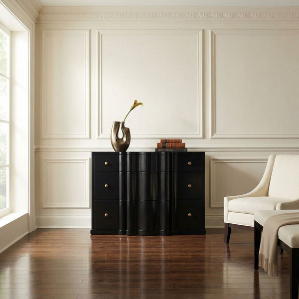 Kiss Mahogany Dresser with Hand-rubbed Black Finish and Brass Pulls for Bedroom