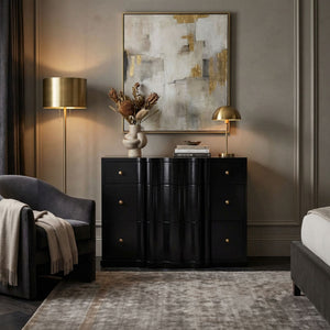 Kiss Mahogany Dresser with Hand-rubbed Black Finish and Brass Pulls for Bedroom
