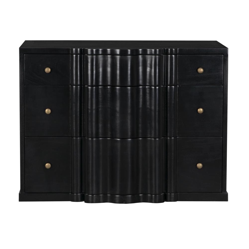 Noir Kiss Mahogany Dresser with Hand-rubbed Black Finish and Brass Pulls for Bedroom GDRE253HB