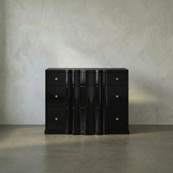 Kiss Mahogany Dresser with Hand-rubbed Black Finish and Brass Pulls for Bedroom