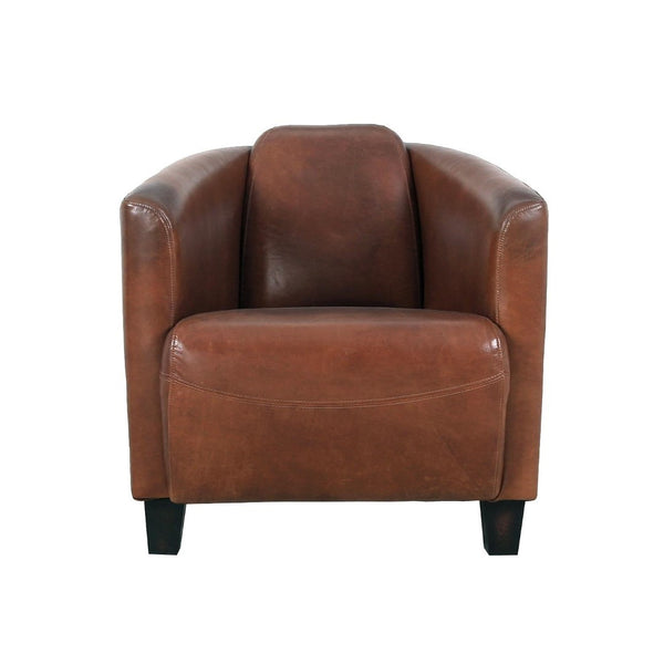 Pasargad Madison Luxurious Top Grain Leather Lounge Armchair – Elegant Comfort For Any Space Brown Leather Chair-883-1