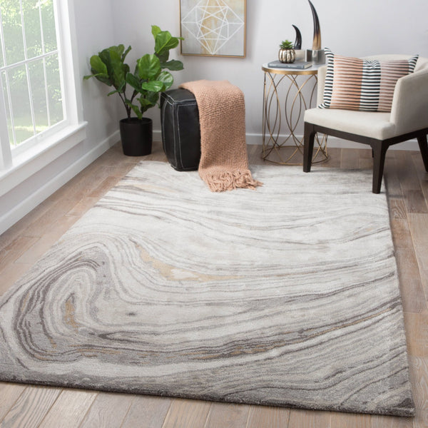 Jaipur Living Genesis Atha Ges11 Rug142743 Tufted Handmade 59% Viscose 41% Wool Contemporary/Modern Abstract Indoor Rug Gray, Tan 59% Viscose 41% Wool, 100% Polyester Rug142743