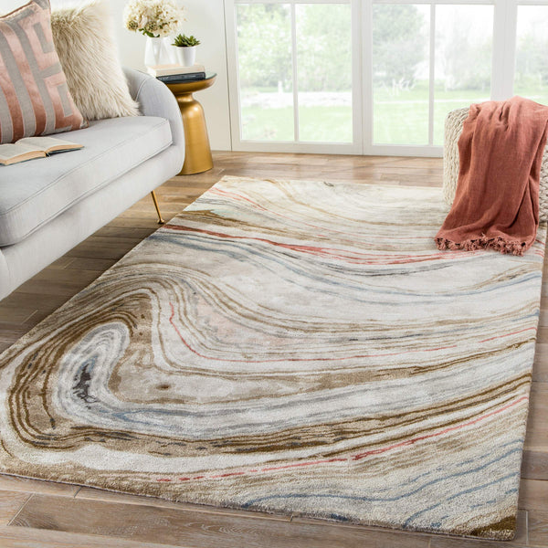 Jaipur Living Jaipur Living Atha Hand-tufted Wool Viscose Abstract Swirl Rug for Entryway or Bath Brown 65% Viscose 35% Wool RUG143723