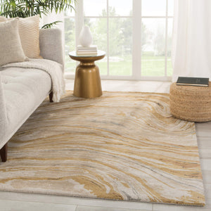 Jaipur Living Jaipur Living Atha Hand-tufted Wool Viscose Abstract Swirl Rug for Entryway or Bath Gold 60% Viscose 40% Wool RUG145774