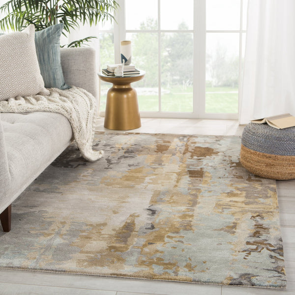 Jaipur Living Genesis Matcha Ges44 Tufted Handmade 65% Viscose 35% Wool Contemporary/Modern Abstract Indoor Rug Gray, Gold 65% Viscose 35% Wool, 100% Polyester Rug145754