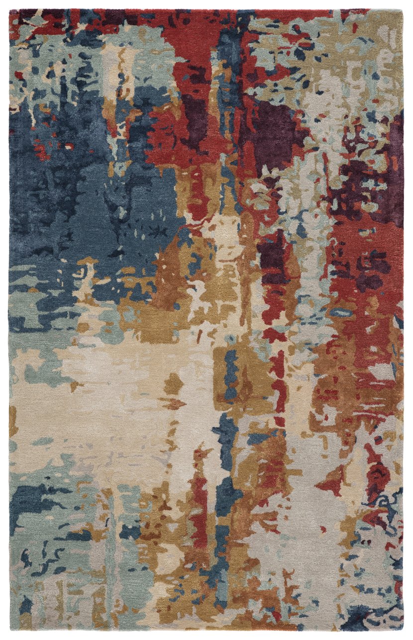 Jaipur Living Genesis Matcha Ges45 Tufted Handmade 65% Viscose 35% Wool Contemporary/Modern Abstract Indoor Rug Red, Blue 65% Viscose 35% Wool, 100% Polyester Rug158225
