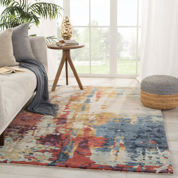 Jaipur Living Genesis Matcha Ges45 Tufted Handmade 65% Viscose 35% Wool Contemporary/Modern Abstract Indoor Rug Red, Blue 65% Viscose 35% Wool, 100% Polyester Rug158225