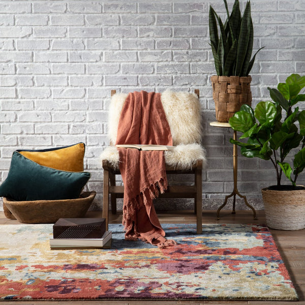 Jaipur Living Genesis Matcha Ges45 Tufted Handmade 65% Viscose 35% Wool Contemporary/Modern Abstract Indoor Rug Red, Blue 65% Viscose 35% Wool, 100% Polyester Rug158225