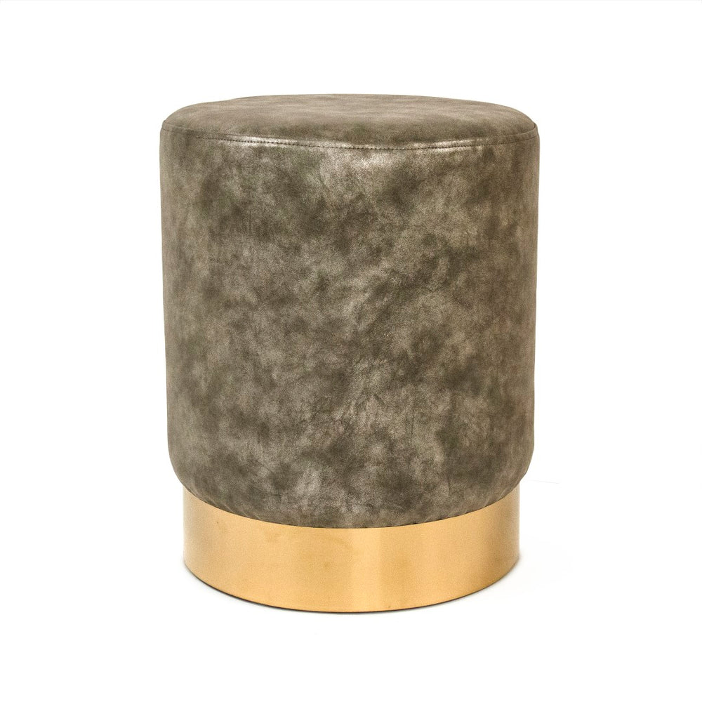 Distressed Grey PU Stool Metallic Gold, Distressed Grey PU GH001-PU Zentique