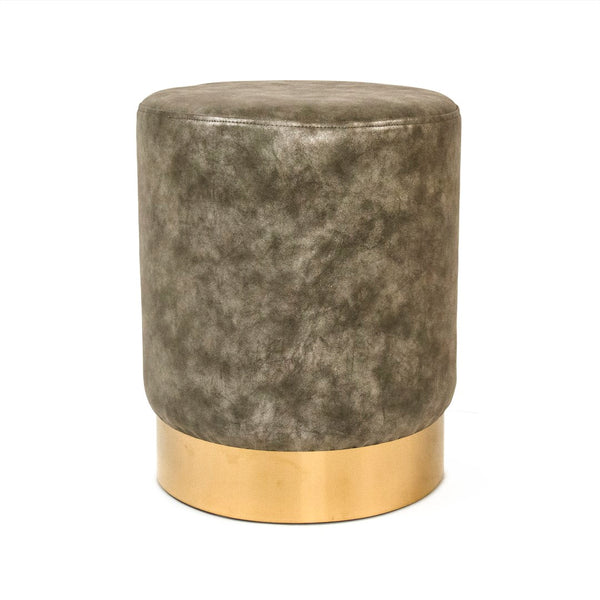 Distressed Grey PU Stool Metallic Gold, Distressed Grey PU GH001-PU Zentique