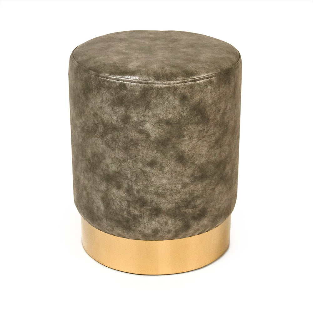 Distressed Grey PU Stool Metallic Gold, Distressed Grey PU GH001-PU Zentique