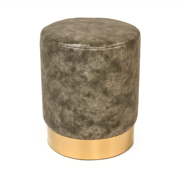 Distressed Grey PU Stool Metallic Gold, Distressed Grey PU GH001-PU Zentique