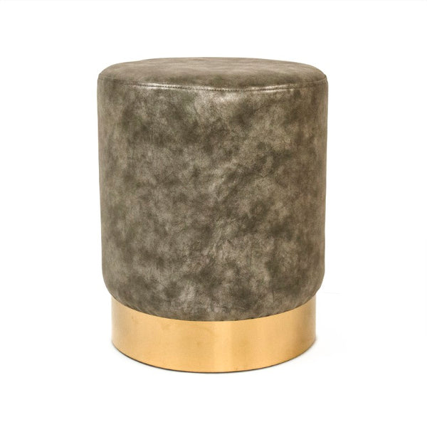 Zentique Distressed Grey PU Stool with Metal Frame — Industrial Padded Seat, Easy-Clean Vintage Finish for Bars Kitchens (17") GH001-PU