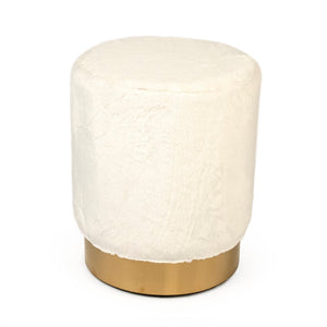 White Faux Fur Stool Metallic Gold, White Faux GH001-RW Zentique
