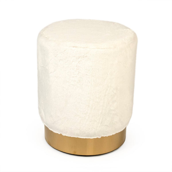 White Faux Fur Stool Metallic Gold, White Faux GH001-RW Zentique