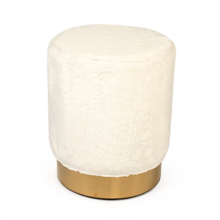 Zentique White Faux Fur Stool Plush 14"x17" Compact Vanity Seat with Metal Frame — Chic Modern Accent for Small Spaces GH001-RW