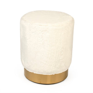 Zentique White Faux Fur Stool Plush 14"x17" Compact Vanity Seat with Metal Frame — Chic Modern Accent for Small Spaces GH001-RW