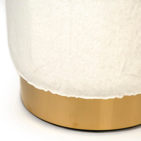 White Faux Fur Stool Metallic Gold, White Faux GH001-RW Zentique