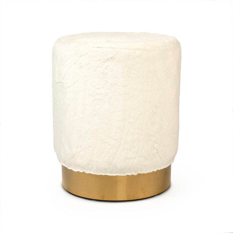Zentique White Faux Fur Stool Plush 14"x17" Compact Vanity Seat with Metal Frame — Chic Modern Accent for Small Spaces GH001-RW