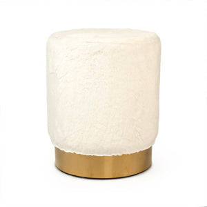 Zentique White Faux Fur Stool Plush 14"x17" Compact Vanity Seat with Metal Frame — Chic Modern Accent for Small Spaces GH001-RW