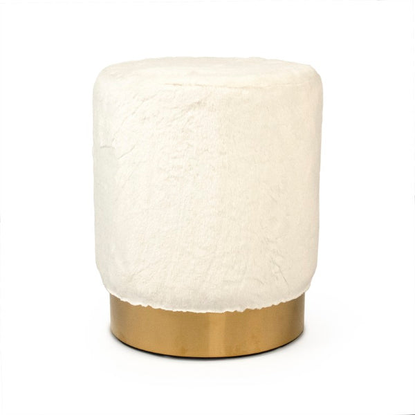 Zentique White Faux Fur Stool Plush 14"x17" Compact Vanity Seat with Metal Frame — Chic Modern Accent for Small Spaces GH001-RW