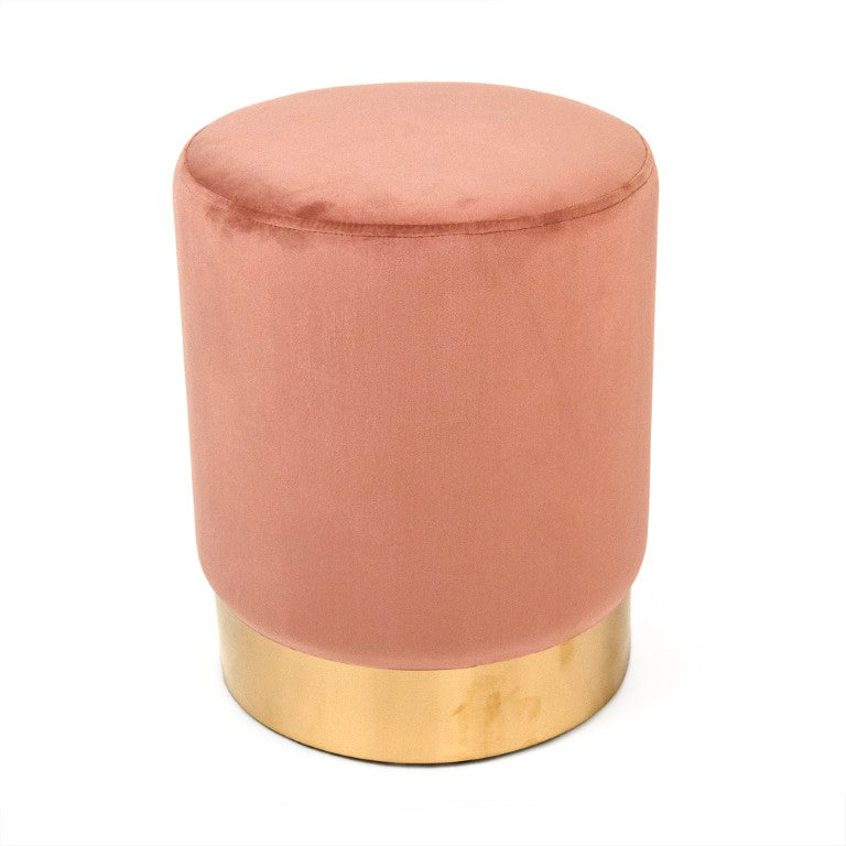 Zentique Mauve Velvet Stool with Metal Base — Plush Mauve Rose Upholstery, Compact 14x17x14in Accent Seat GH001-VP