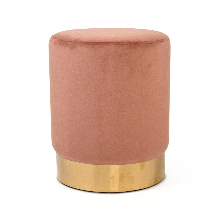 Zentique Mauve Velvet Stool with Metal Base — Plush Mauve Rose Upholstery, Compact 14x17x14in Accent Seat GH001-VP