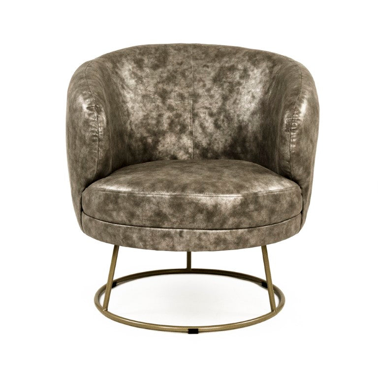 Zentique Distressed Grey PU Tub Chair - Compact Curved Accent Seat with Metal Base, Ergonomic Padding, Easy Care GH002-PU