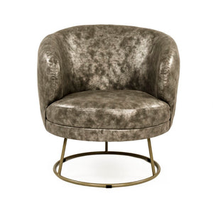 Zentique Distressed Grey PU Tub Chair - Compact Curved Accent Seat with Metal Base, Ergonomic Padding, Easy Care GH002-PU
