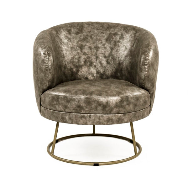 Zentique Distressed Grey PU Tub Chair - Compact Curved Accent Seat with Metal Base, Ergonomic Padding, Easy Care GH002-PU