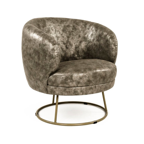 Zentique Distressed Grey PU Tub Chair - Compact Curved Accent Seat with Metal Base, Ergonomic Padding, Easy Care GH002-PU