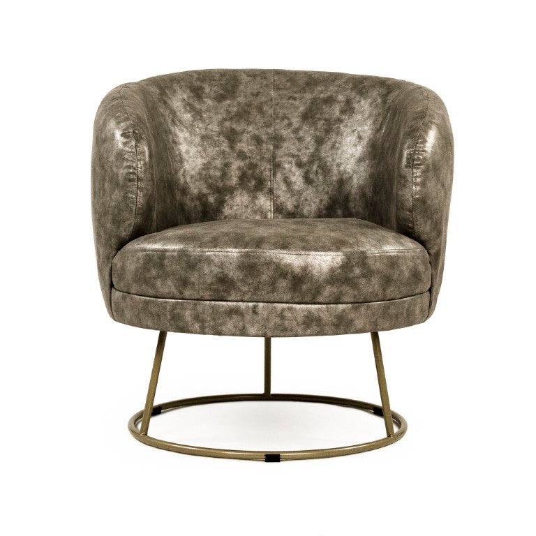 Zentique Distressed Grey PU Tub Chair - Compact Curved Accent Seat with Metal Base, Ergonomic Padding, Easy Care GH002-PU