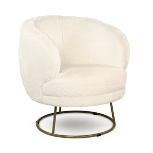 Zentique White Faux Fur Tub Chair — Plush Ergonomic Accent Seat with Metal Frame for Cozy Modern Spaces W30 x H28.5 x D30 GH002-RW