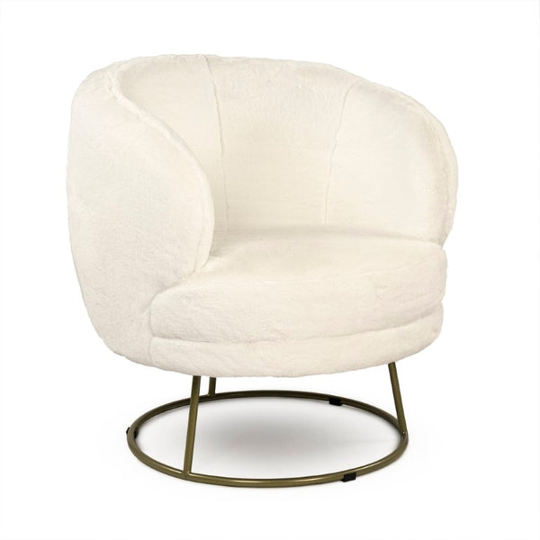 Zentique White Faux Fur Tub Chair — Plush Ergonomic Accent Seat with Metal Frame for Cozy Modern Spaces W30 x H28.5 x D30 GH002-RW