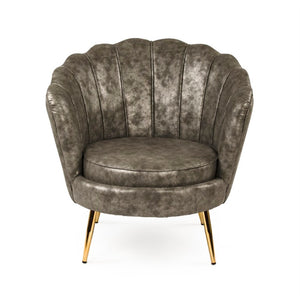 Zentique Grey PU Tufted Tub Chair with Curved Back, Metal Frame, Spill-Resistant Faux Leather Accent Seat GH003-PU