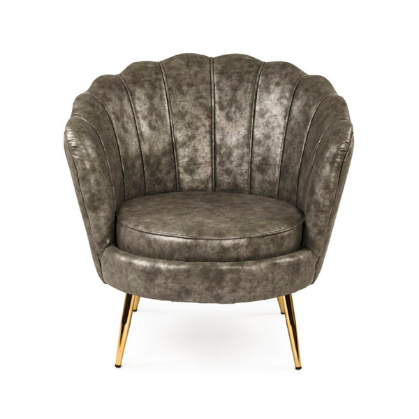 Zentique Grey PU Tufted Tub Chair with Curved Back, Metal Frame, Spill-Resistant Faux Leather Accent Seat GH003-PU