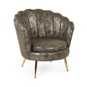 Zentique Grey PU Tufted Tub Chair with Curved Back, Metal Frame, Spill-Resistant Faux Leather Accent Seat GH003-PU