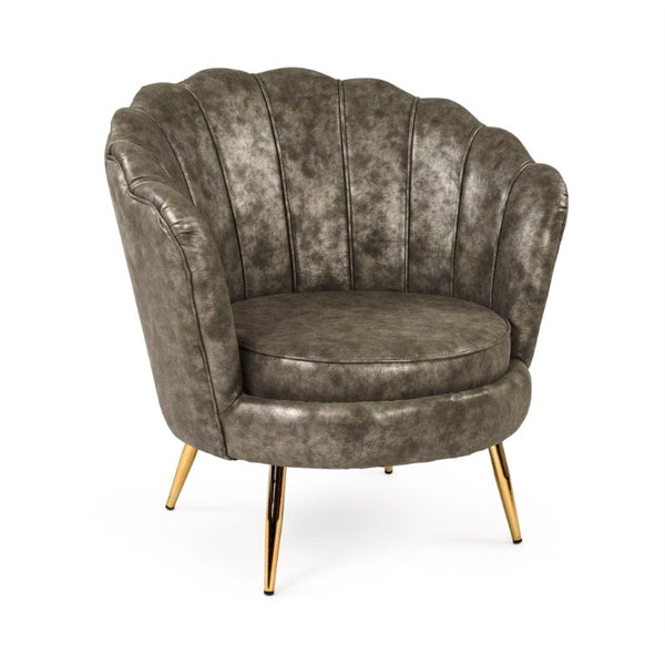 Zentique Grey PU Tufted Tub Chair with Curved Back, Metal Frame, Spill-Resistant Faux Leather Accent Seat GH003-PU