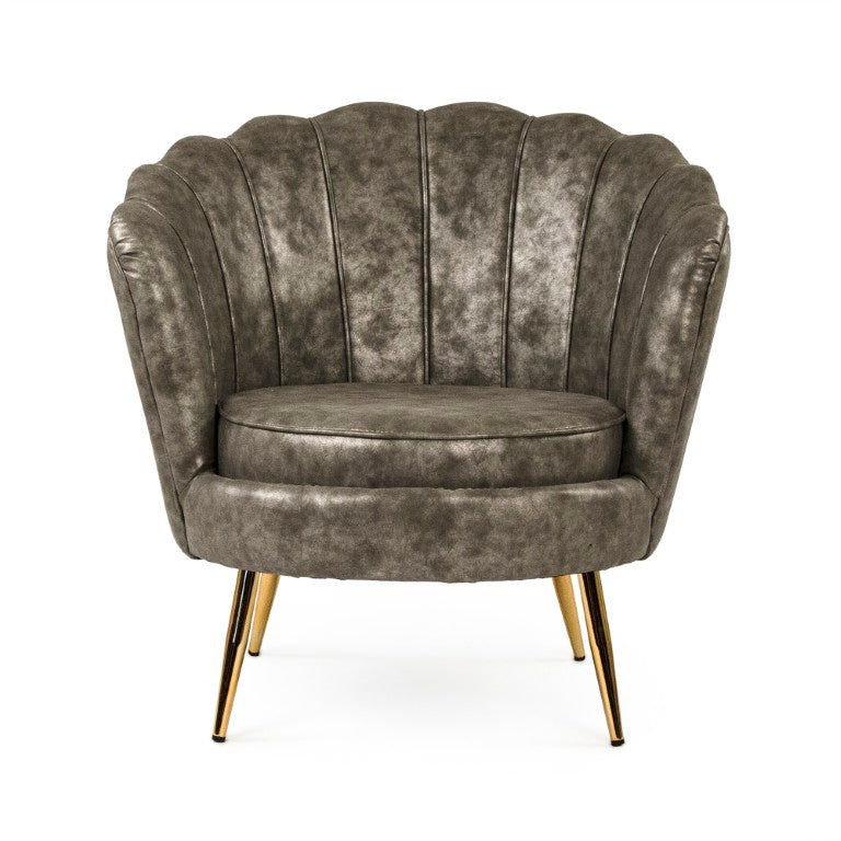 Zentique Grey PU Tufted Tub Chair with Curved Back, Metal Frame, Spill-Resistant Faux Leather Accent Seat GH003-PU