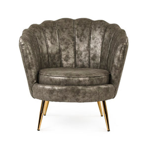 Zentique Grey PU Tufted Tub Chair with Curved Back, Metal Frame, Spill-Resistant Faux Leather Accent Seat GH003-PU