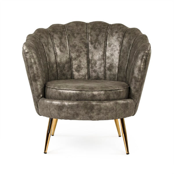 Zentique Grey PU Tufted Tub Chair with Curved Back, Metal Frame, Spill-Resistant Faux Leather Accent Seat GH003-PU