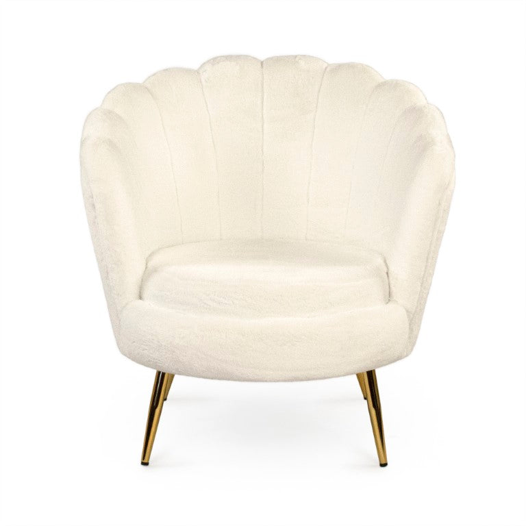 Zentique White Faux Fur Tub Chair — Plush Ergonomic Accent Seat with Metal Frame for Cozy Modern Spaces W31 x H27.5 x D32 GH003-RW