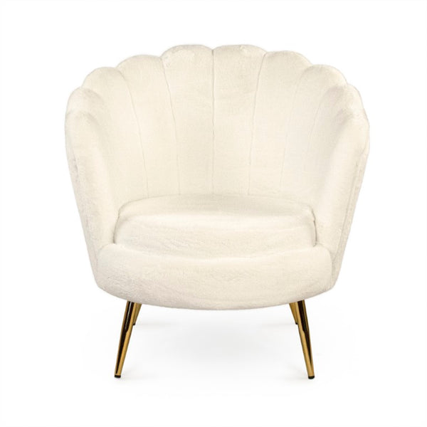 Zentique White Faux Fur Tub Chair — Plush Ergonomic Accent Seat with Metal Frame for Cozy Modern Spaces W31 x H27.5 x D32 GH003-RW