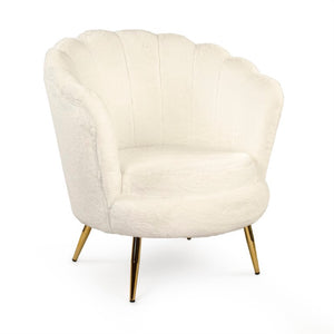 Zentique White Faux Fur Tub Chair — Plush Ergonomic Accent Seat with Metal Frame for Cozy Modern Spaces W31 x H27.5 x D32 GH003-RW
